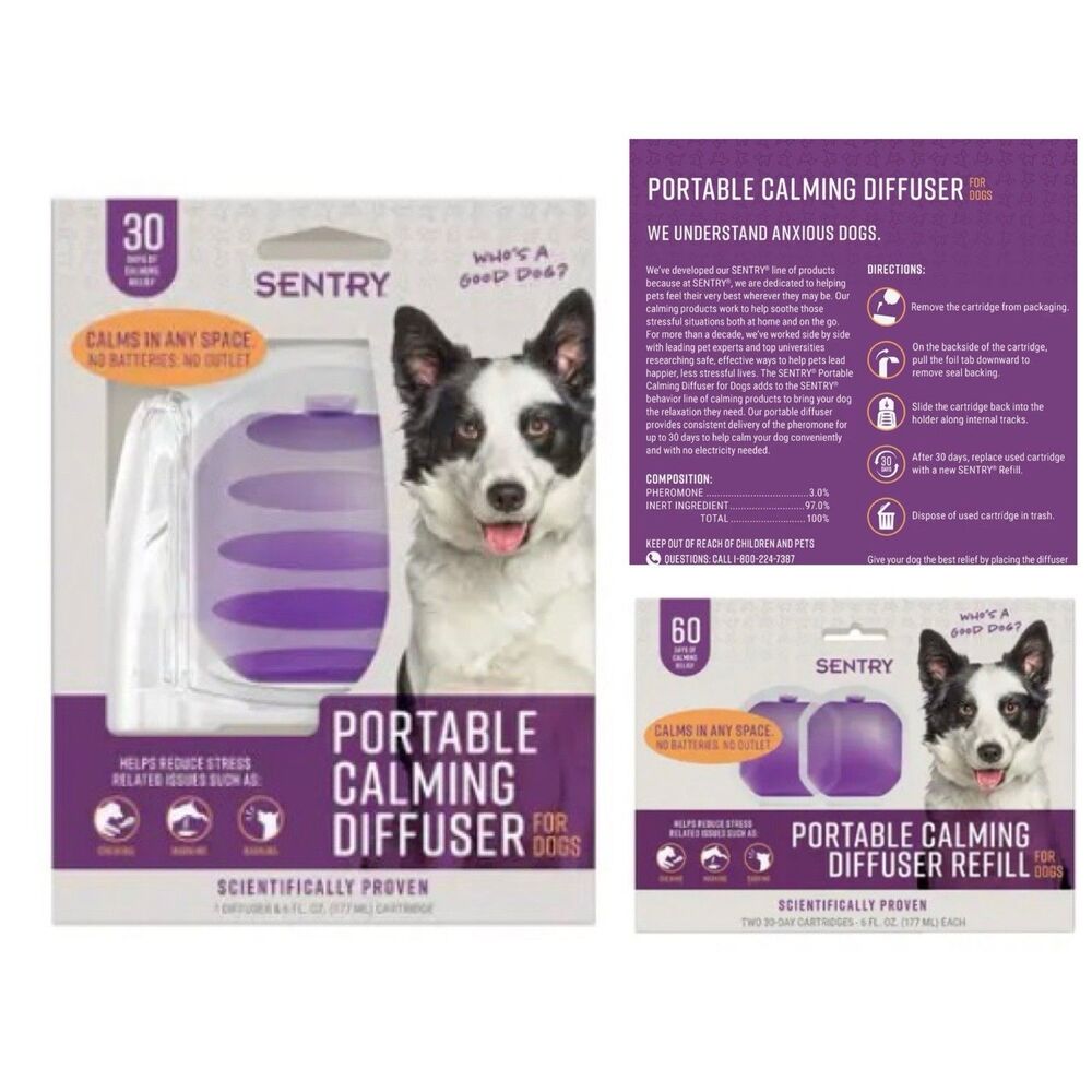Dog Anxiety Portable Calming Diffuser  And  2 Pack Of Refills 90 Days Total